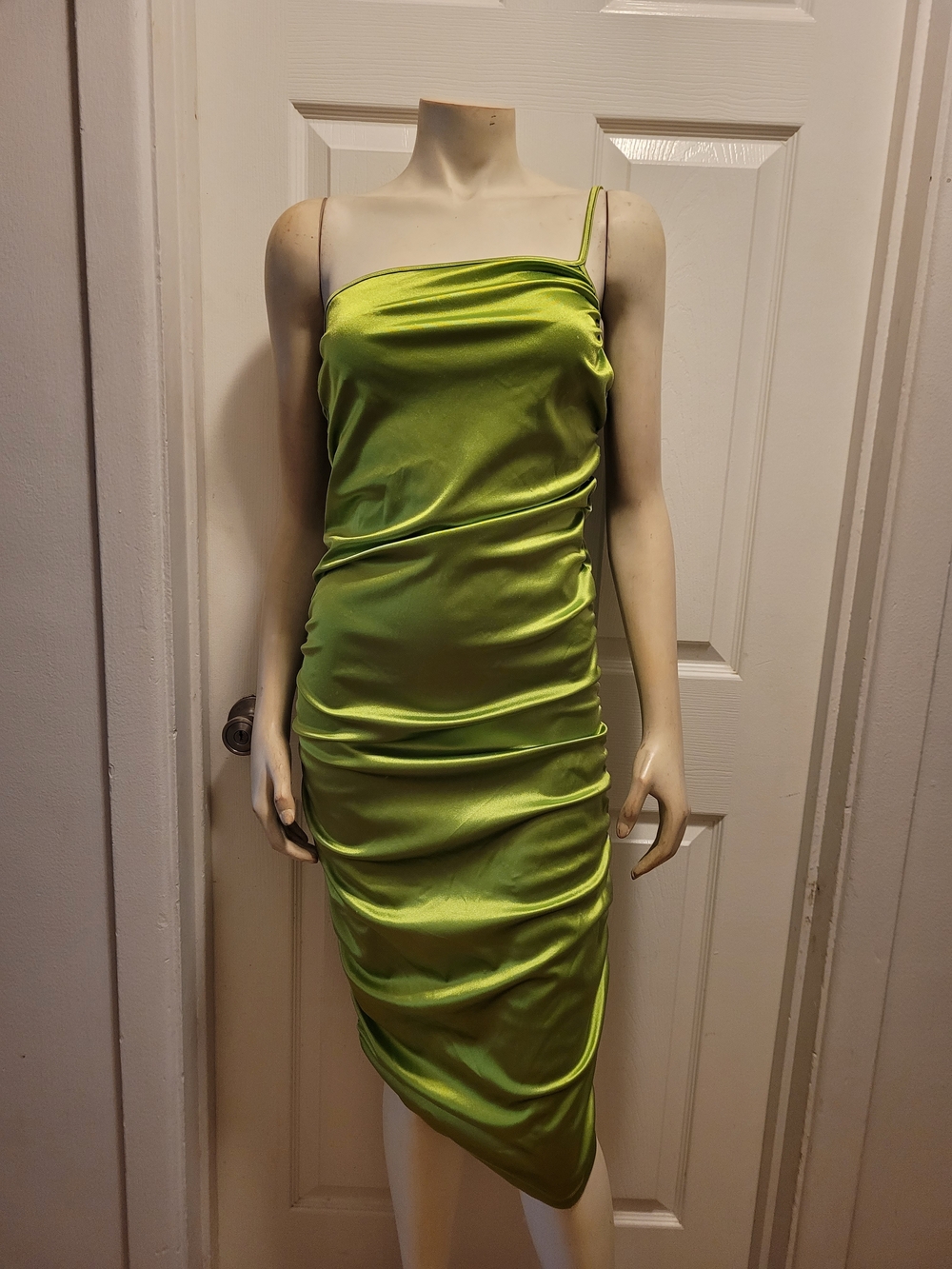 Forever 21 Lime Green One-Shoulder Satin Slip Dress